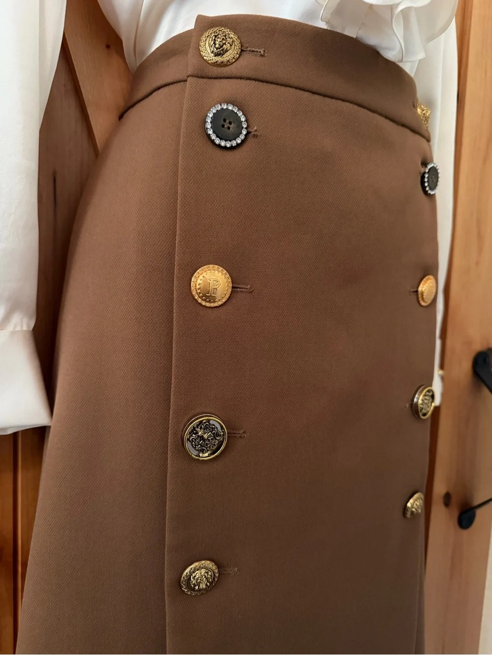 PINKO Italy Burrasca Heavy Crepe Button Cognac Brown Midi Pencil Skirt, 10 Rare! - Picture 5 of 16